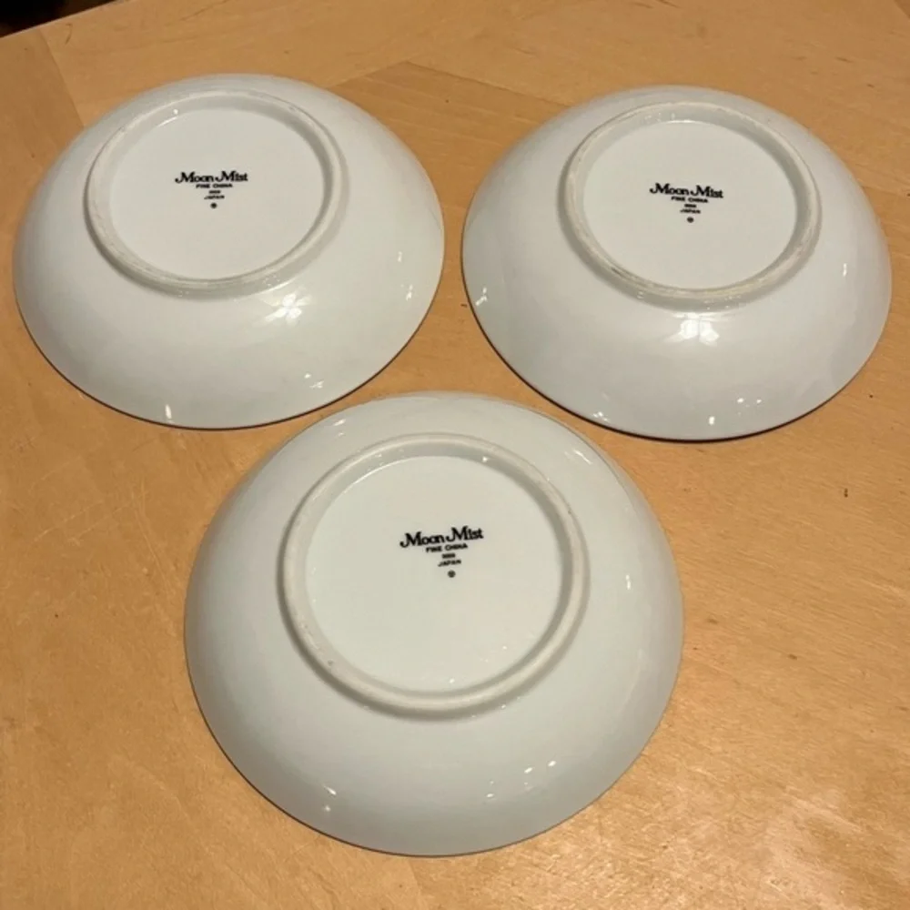 Moon Mist Fine China 5.5” Bowls Elegant White and Silver Floral Pattern